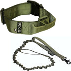 FDC Dog Tactical Collar with Leash Bungee Handle Heavy Duty Training Military Army Molle Width 1.5in Plastic Buckle TAG Hole Medium Large M, L, XL, XXL (XL: Neck 16" - 20", Military Green)