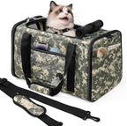 Cat Carrier Soft 25lbs Two Loading Pet Carriers Portable Small Dog Puppy Airline Approved Carrier with Side Pockets Foldable Portable for Outdoor Car Digital Grey