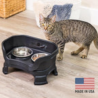 Neater Feeder Deluxe Mess-Proof Elevated Cat Bowls, 2 Height Adjustable (6” & 7.5”) No-Spill Raised Cat Bowl Stand, Whisker Friendly Stainless Steel Dishes for Indoor Cats, Made in USA, Black