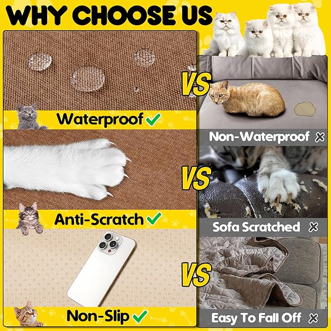 Loiion Cat Scratch Furniture Protector - Anti-Slip, Waterproof Sofa Cover to Keep Cats Off, Pet-Friendly Couch Protectors for 3 Cushion Couch, Anti-Scratch Couch Cover for Pets and Kids 118"X91"Brown