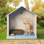 Bifanuo Dog House for Outdoor & Indoor Use with Window, Waterproof Ventilated Kennel with Elevated Floor, Easy to Clean Shelter for Small Medium Large Dogs (Blue, 37.2" L x 40" W x 40" H)