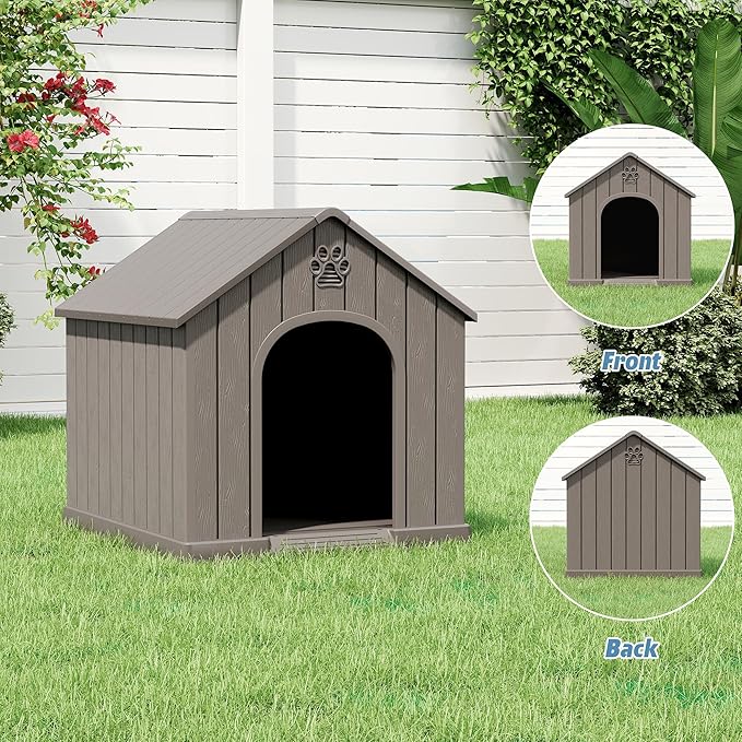 Fancyango Dog House Outdoor Indoor, Weatherproof Dog House with Elevated Floor and Air Vents for Small to Medium Dogs,Easy Clean and Assemble (Grey1, 26.18''L × 24.02''W × 25.98''H)