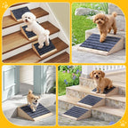 COZIWOW 4 PCS Dog Ramp for Stairs, Non-Slip | Sturdy | Wooden Dog Stairs Pet Ramp for Small Medium Dogs Cat, Pet Steps Stair Wedges Assist for Injured & Older Pets, Gentle Slope Step Stairs(4)