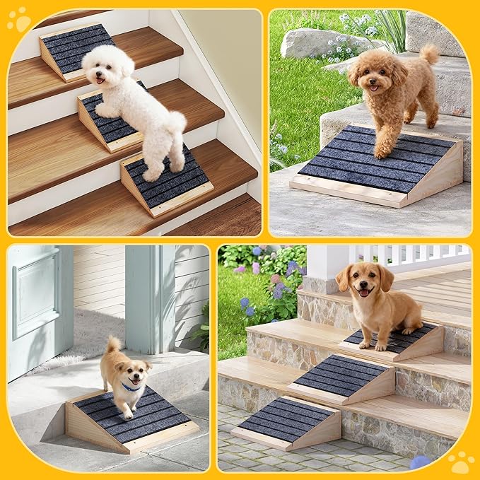 COZIWOW 4 PCS Dog Ramp for Stairs, Non-Slip | Sturdy | Wooden Dog Stairs Pet Ramp for Small Medium Dogs Cat, Pet Steps Stair Wedges Assist for Injured & Older Pets, Gentle Slope Step Stairs(4)