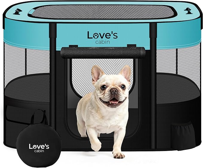 Love's Cabin Medium Dog Tent Crate, Portable Foldable Pop Up Dog Kennel Playpen with Carrying Case (Green)