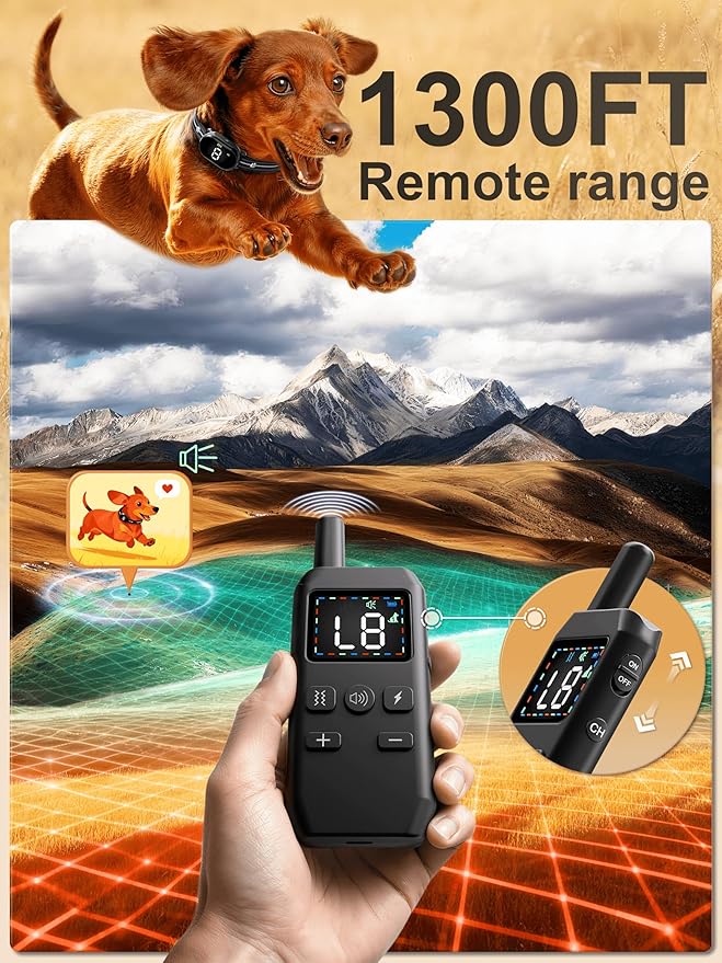 Small Shock Collar for Small Dogs(5-30Lbs), Dog Training Collar with Remote for Small & Medium Dogs, 3 Channels, Waterproof, Rechargeable, Collar with Beep, Vibration, Safe Shock,1300ft