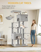 Cat Tree, 200cm XXL Cat Tree with 10 Scratching Posts, 2 Caves, 2 Hammocks, Large Platform, Cat Brushes, Basket, Heavy Duty Cat Tree for Maine Coons, Large Cats, Light Grey MS20018LG