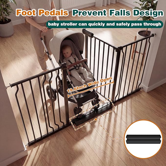 TSAYAWA 62.2"-71.65" Extra Wide Auto Closing Baby Safety Gate for Stairs & Doorways, Pressure Mounted No Drill Pet Gate with Walk-Through Door - Heavy Duty Childproof Gate for Toddlers, Kids, Dogs