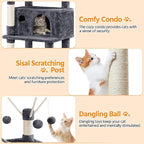 Topeakmart Cat Tree for Indoor Cats, 67in Cat Tower, Multi-Level Cat Play House with Condos & Scratching Posts & Hammock & Basket & Dangling Ball, Dark Gray