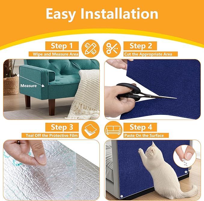 Cat Scratch Pad for Wall,Cuttable and Adhesive Cat Scratching Mat,Fun Interactive Scratcher,Cat Scratch Furniture Protector (Dark Blue,78.7×15.8inch)