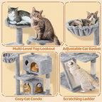 Topeakmart Cat Tree, 57 inches Multi-Level Cat Tree Tower with Scratching Posts, Cat Condo and Basket Kitten Activity Center, Light Gray