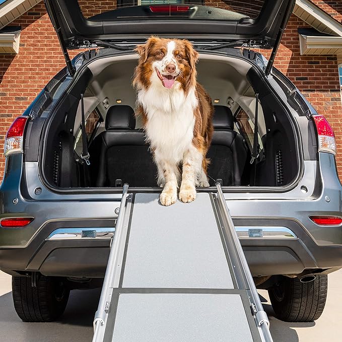 PetSafe CozyUp Bed Ramp for Dogs and Cats - Durable Frame Supports up to 120lb & Happy Ride Telescoping Dog Ramp for Cars, Trucks, & SUVs - Extends 39 to 72 Inches