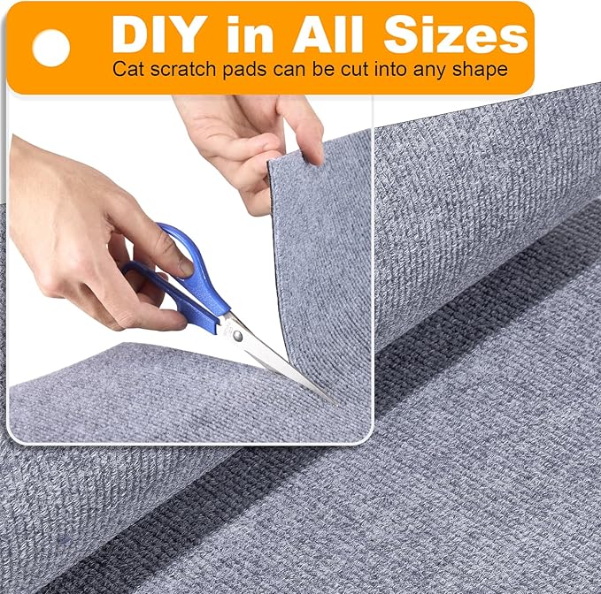 Large Cat Scratching Mat, 118"x15.8" Self-Adhesive Scratch Furniture Protector, Trimmable Wall Climbing Carpet, Couch Protector, Scratching Pad Replacement (Light Gray, 30 Nails)