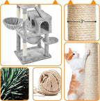 Topeakmart 71.5 inch Cat Tree Tower, Cat Furniture w/ 2 Condos, 2 Perches, 2 Hanging Balls Pet Stand House with Basket and Hammock for Indoor Cats and Kittens, Light Gray
