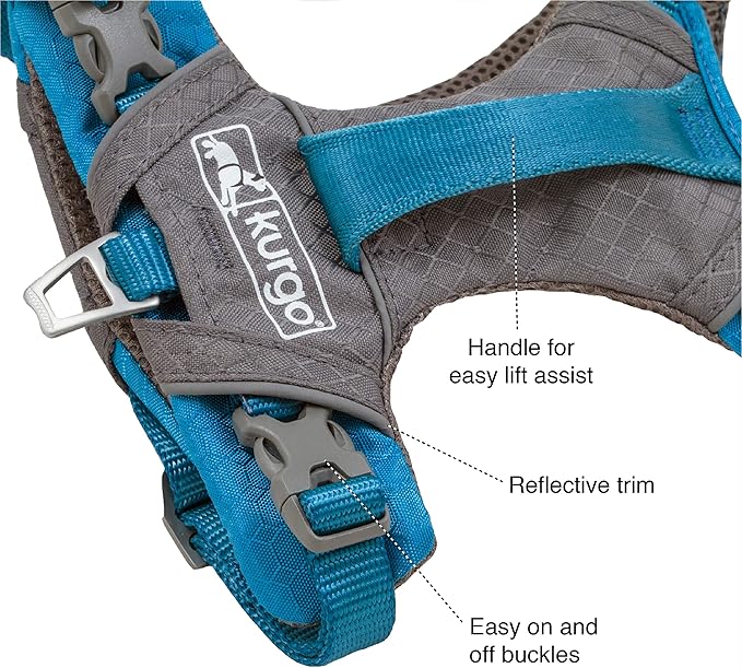 Kurgo Journey Air Dog Harness - Secure Fit for Active Dogs - Padded Chest - Lightweight Ripstop Fabric - Breathable Mesh - Reflective Trim - Back Assist Handle - Coral - Small