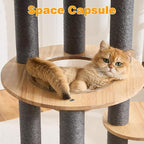 HITTITE Solid Wood Cat Tree Tower with Scratching Post, 61 Inches Tall Cat Towers with Capsule and Condo, Modern Cat Tower with Hammock and Removable Top Bed for Indoor Cats.Grey