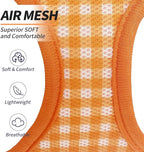 AIITLE Small Dog Harness with Leash – Soft Breathable Mesh, Plaid Pattern & Reflective Strips – Ideal for Training, Running & Party Outings (S, Orange)