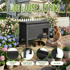 DRATO Indoor & Outdoor Resin Dog House with Raised Floor and Easy Assembly - Small Breed Shelter Featuring Louvered Vents, Spiked Legs, and Sloped Roof,Black
