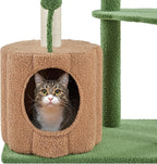 Topeakmart Cat Tree, 42in Pumpkin Cat Tower with Spring Teasing Ball and Leaf Shape Design, Cute Cat Tree with Natural Sisal Scratching Posts, Platform, Condo for Indoor Cats, Green & Brown