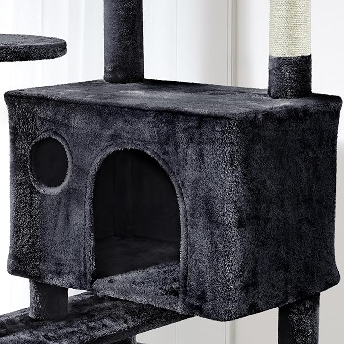 Topeakmart Cat Tree, 80-Inch Cat Tower for Indoor Cats, Cat Condo with Scratching Posts, Padded Perches and Ladder, Cat Stand House Furniture, Black