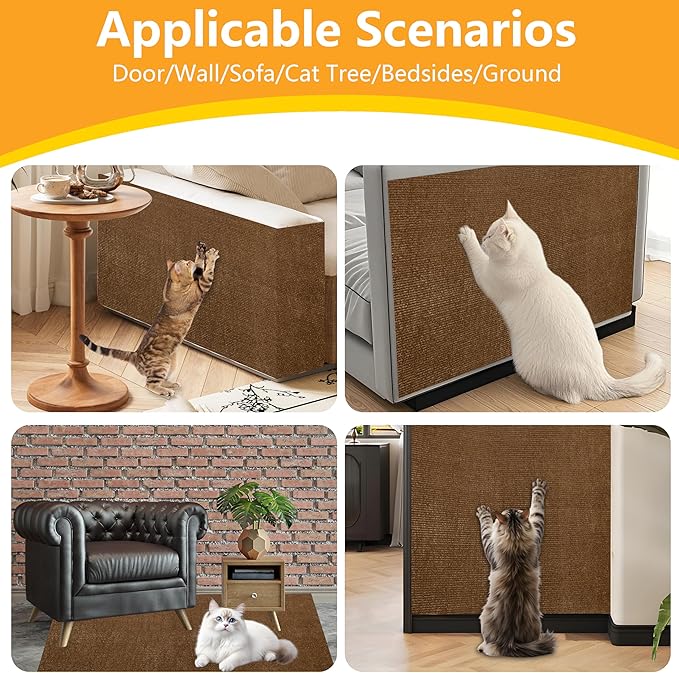 Cat Scratch Pad for Wall,Cuttable and Adhesive Cat Scratching Mat,Fun Interactive Scratcher,Cat Scratch Furniture Protector (Brown,39.3×15.8inch)