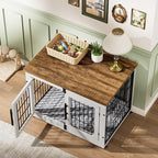 Lulive Dog Crate Furniture Set of 2, Dog Kennel Indoor Double Doors Wooden Dog Cage, 32'' Heavy Duty Dog Crate with Cushion & Wheels, End Table Pet House Chew-Resistant Up to 45 lb, White