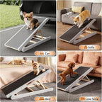 Dog Ramp for Bed – Foldable Wooden Pet Ramp with Soft Plush Fabric Cover 14"–20" Adjustable Height, Non-Slip Surface & Wide 17.7" Platform–Supports Small to Large Dogs up to 200 lbs