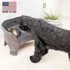 Neater Feeder Deluxe Mess-Proof Elevated Dog Bowls for Large Dogs (40+ lbs), 2 Height Adjustable (14.5” & 17.5”) No-Spill Raised Dog Bowl Stand w/Slow Feed Bowl for Food, Made in USA, Grey