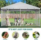 DWVO 10'x10' Dog Kennel Outdoor with Rotating Feeder Bowls, Outdoor Dog Pens with Roof, Heavy Duty Dog House for Medium Large Dogs