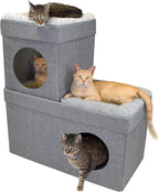 Kitty City Large Stackable Cat Condo & Cube House, Modular Indoor Cat Furniture with Plush Washable Beds, Collapsible Cat Cave & Lounging Ottoman, Grey