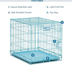 MidWest Homes for Pets 24-Inch Blue Fashion iCrate for Small Breeds, 12-20 lbs, Single Door Folding Dog Crate with Divider Panel, Leak-Proof Tray & Secure Latch, Portable, Durable & Easy to Assemble