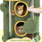 Yaheetech 48in Cactus Cat Tree with Flower-Themed Perches, Multi-Level Platforms, Condo, Scratching Posts & Dangling Balls