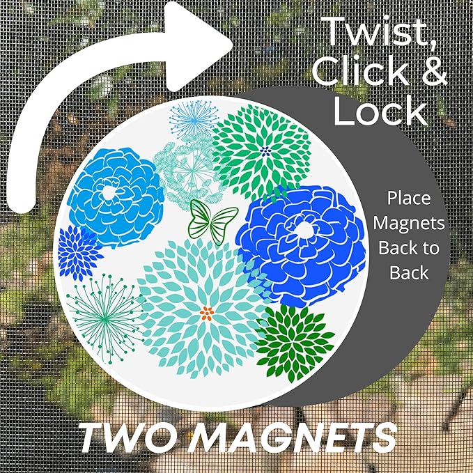 Screen Door Magnets Double Sided – Keep People, Kids, and Dogs from Running into The Screen Door - Robbins Aria Blue Floral