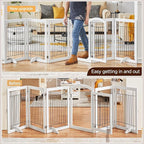 Yaheetech 32-inch Tall Dog Gate with Door Extra Wide Pet Gate for Dogs, Foldable Wire & Wooden Puppy Safety Fence w/3 Support Feet,Freestanding Dog Gate for The House, Doorway, Stairs(White,6 Panels)