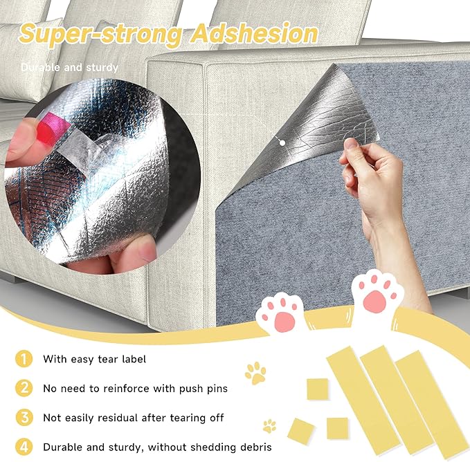 Cat Scratch Furniture Protector, 78.7''x15.8'' Trimmable DIY Self-Adhesive, Durable Corner Scratcher Couch Protectors from Cat Claws for Sofa, Tree Shelves & Scratching Posts (Light Gray)