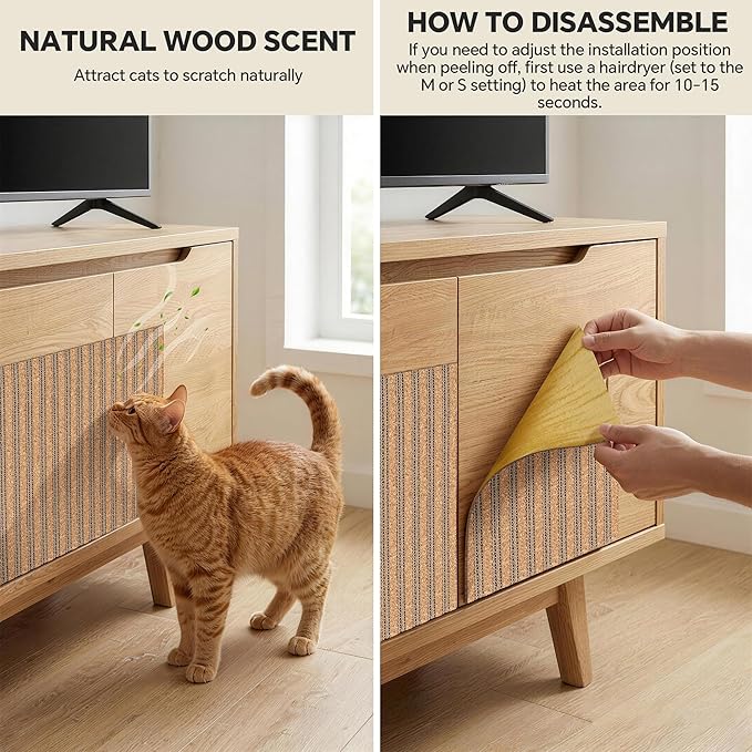 Self-Adhesive Cork Cat Scratcher Mat, 40x12 Inch Cut to Size, Long-Lasting Durable Cat Scratching Pad for Couch, Natural Furniture Protector for Indoor Cats