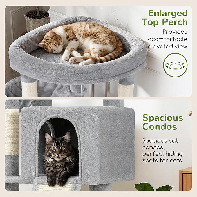 Globlazer 45" Cat Tree for 2-3 Medium Cats, Multi-Level Cat Tower with Scratching Board for Kittens and Senior Cats, Condo & Hammock Space Saving Cat Tower, F45, Light Gray