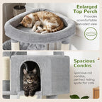 Globlazer 45" Cat Tree for 2-3 Medium Cats, Multi-Level Cat Tower with Scratching Board for Kittens and Senior Cats, Condo & Hammock Space Saving Cat Tower, F45, Light Gray