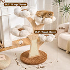 Aesthetic Flower Cat Tree Tower with Scratching Post for Indoor Cats, 48" Modern Cat Tree with Wood Sculpted Branch, Flower Cat Beds, Scratching Board & Interactive Squeaky Toy, Creamy White