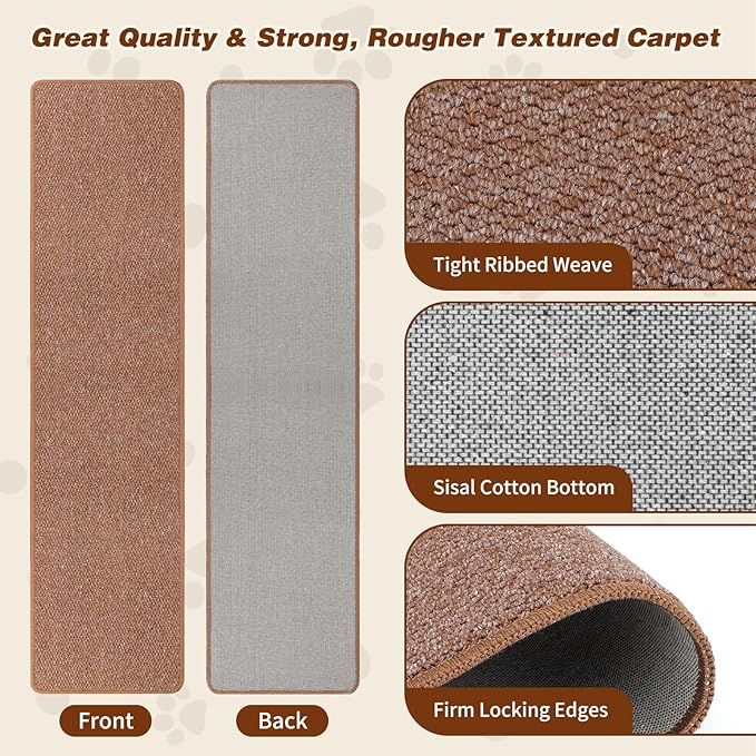 FHTONGE 71x15.8 Thickened Cat Wall Climbing Carpet with 16 Fixed Nails, Extra Large Tall Cat Scratch Pad for Wall, Wall Mounted Climbing Cat Scratcher for Furniture Couch Sofa Protector(Coffee)