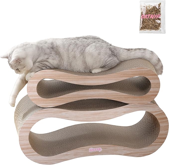 CSR1014C Suvi 26" Modern Cardboard Infinity 2-in-1 Lounge Bed Cat Scratcher with Catnip, Oak Wood