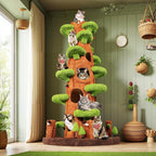 NUNU LAB 90.5 Inch Tall Cat Tree - Large Magic Forest Cat Tree Tower with Sisal Scratching Posts, Side Hideout & Platforms, Multi-Level Solid Wood Cat Condo with for Multi-Cat Homes (Large Green)