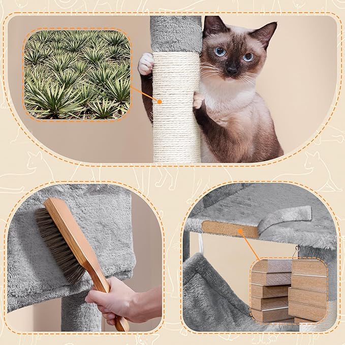 Topeakmart Cat Tree 64.5'' Large Cat Condo Tower Stand Furniture with Scratching Posts Perches Hammock as Kitten House Play Center