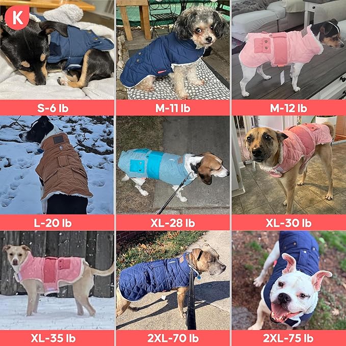 KYEESE Dog Coat Soft Pet Sweater for Cold Weather Warm Pet Winter Coat with Leash Hole Waterproof Dogs Jacket with Fleece Lined Thick Pets Clothes with Pocket Windproof Dog Puffer Coats for Small Dogs