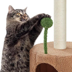 Topeakmart Cat Tree, 42in Pumpkin Cat Tower with Spring Teasing Ball and Leaf Shape Design, Cute Cat Tree with Natural Sisal Scratching Posts, Platform, Condo for Indoor Cats, Green & Brown