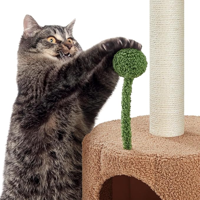 Topeakmart Cat Tree, 42in Pumpkin Cat Tower with Spring Teasing Ball and Leaf Shape Design, Cute Cat Tree with Natural Sisal Scratching Posts, Platform, Condo for Indoor Cats, Green & Brown