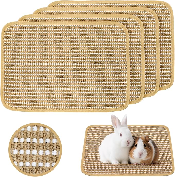 Rabbit Scratching Pad, Sisal Scratching Pad for Bunny, Guinea Pig, Cat. Resting Mats for Cages, Forage Grass Mat Indoor Essentials Accessories (4PCS)