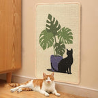 FUKUMARU Sisal Cat Scratching Mat, 23.6 x 15.7 Inch Natural Sisal Cat Scratch Pad Mats for Indoor Cats, Horizontal Cats Wall Scratcher Kitten Floor Rug with Sticky Tapes, Furniture Protector(Monstera)