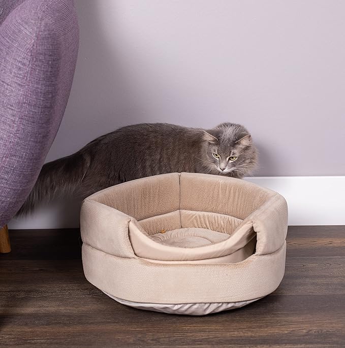 BIRDROCK HOME 2 in 1 Pet Bed for Cats or Small Dogs - Cozy Cat Cave or Plush Dog Bed - Indoor Teepee House for Pets (15 Inch Wide, Beige)