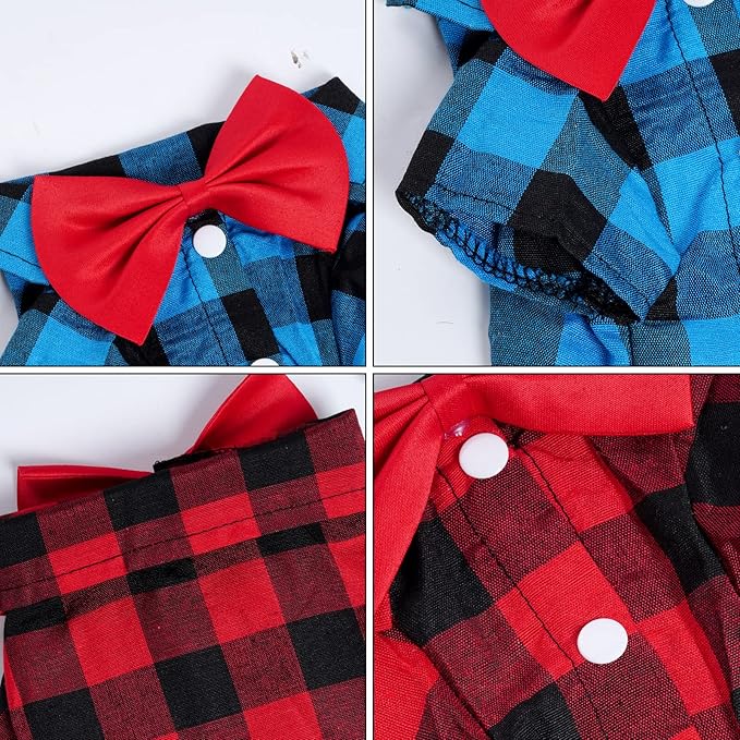 Tongcloud 3 Pack Plaid Puppy Cat Shirt Cute Dog Shirts for Small Dogs and Cats - Birthday Party and Holiday Photo((Red, Blue & White,Small)